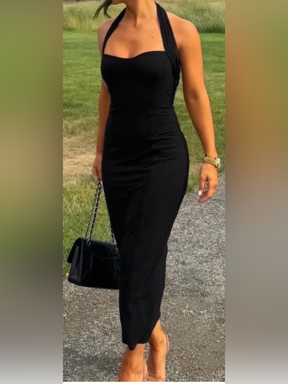 Reformation Black Halter Maxi Dress